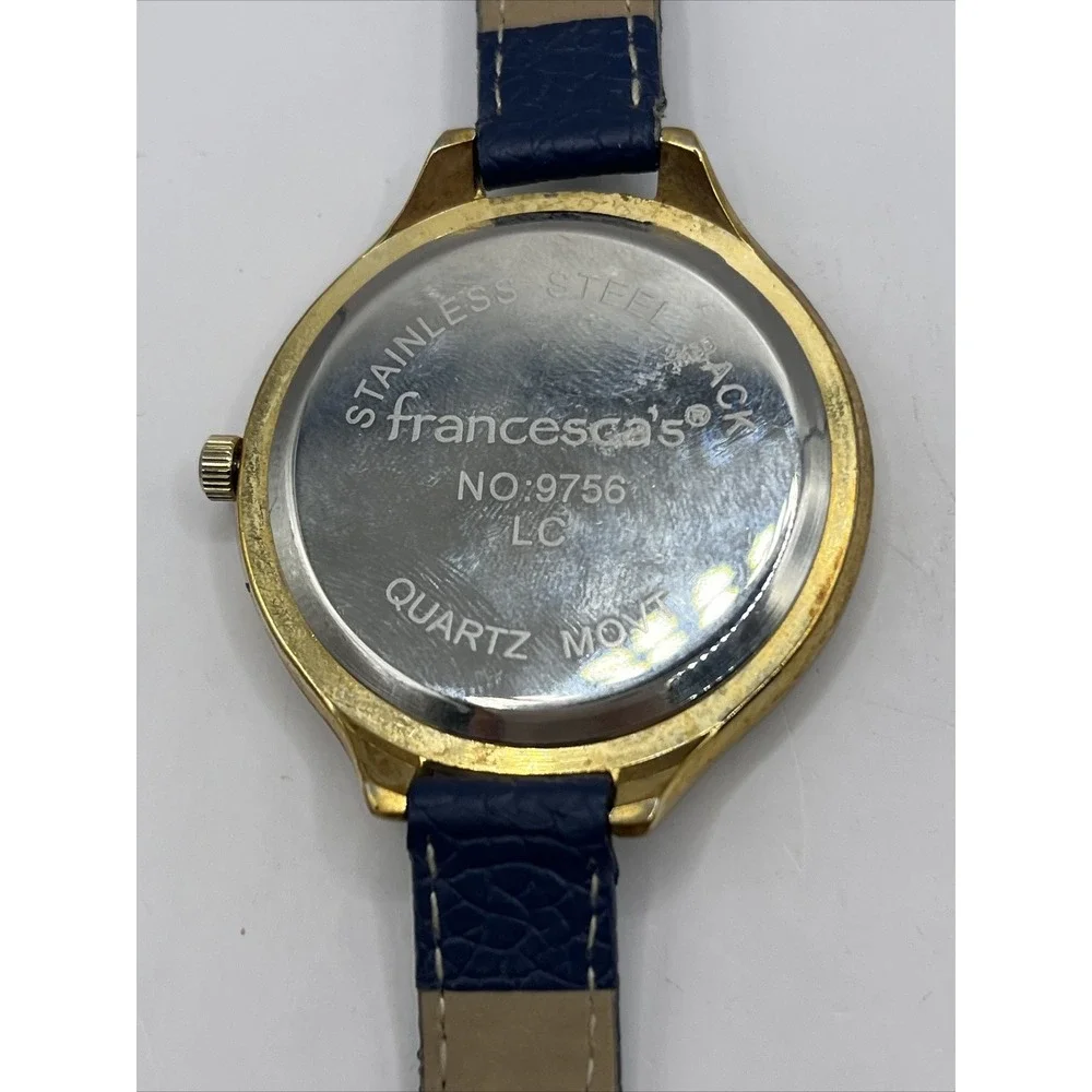 Francesca's Women's Quartz Watch Gold Tone Blue Band 9756- New Battery‎